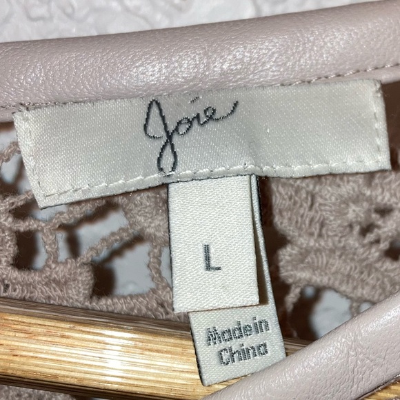 JOIE Antonia Lace & Leather Cotton Blouse Ecru SZ: Large - Picture 3 of 11